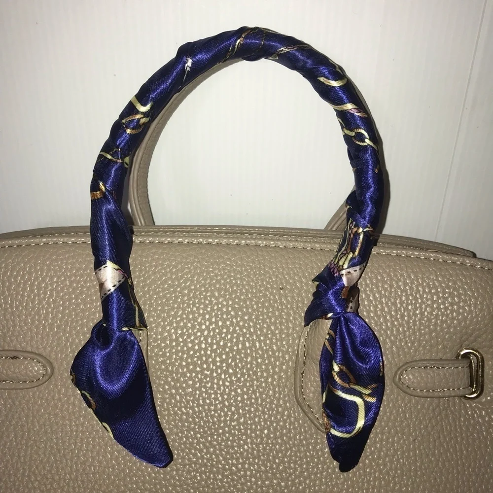 Twilly Silk Handbag Headband Neck Tie Scarf. Blue Navy Gold Good pair w/ Dior
